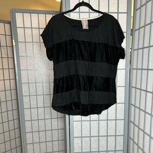 Anthropologie Dolan Black Textured Lace and Velvet Short Sleeve Top